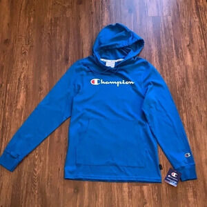 Champion Logo Hoodie Teal Blue Small